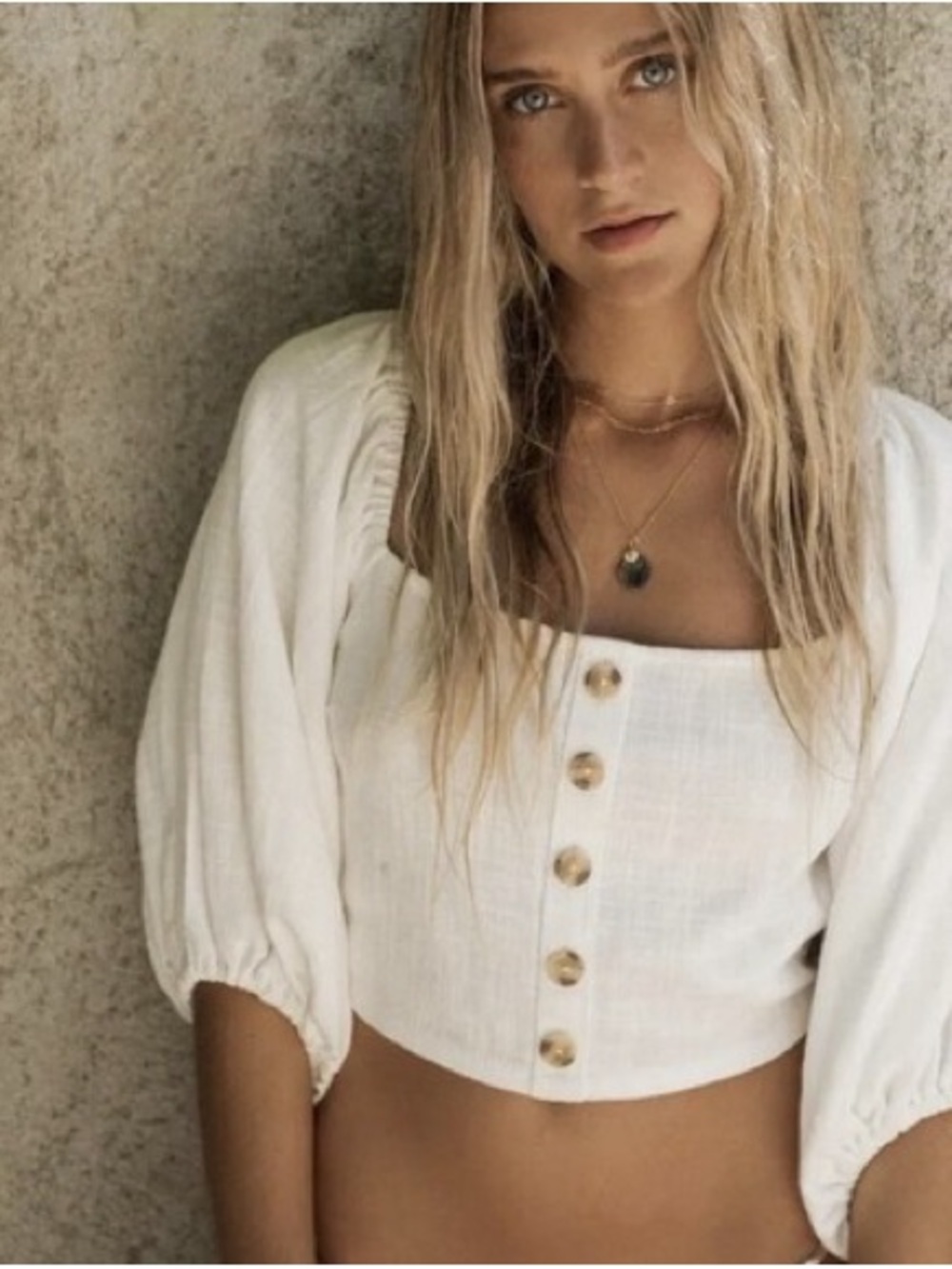NWT Billabong White Button-Front Top